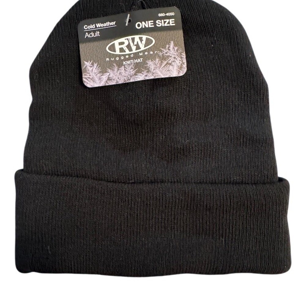 Rugged Wear Beanie Watch Cap Hat Unisex One Size Black Cuffed Stretch Warm
